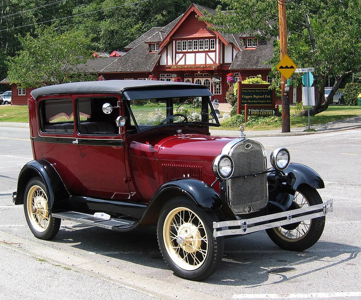 A 1928 Ford Model A parked outside the public library on Bowen Island, British Columbia. Not the one in the story.