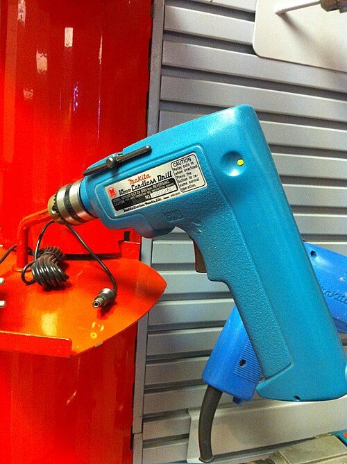 An older Makita corded drill, on display at Makita's UK headquarters. Not the one in the story.