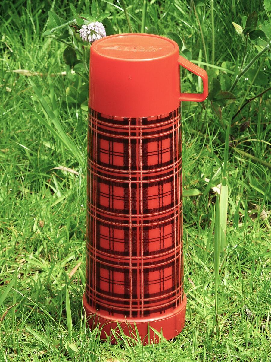 A vintage Aladdin vacuum bottle in the brand's classic plaid, made before 1989. Not the one in the story.