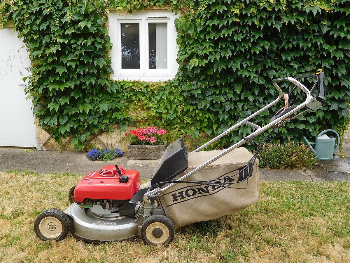 A Honda HR2160 self-propelled mower from the 1990s, a close relative of the HR214. Not the one in the story.