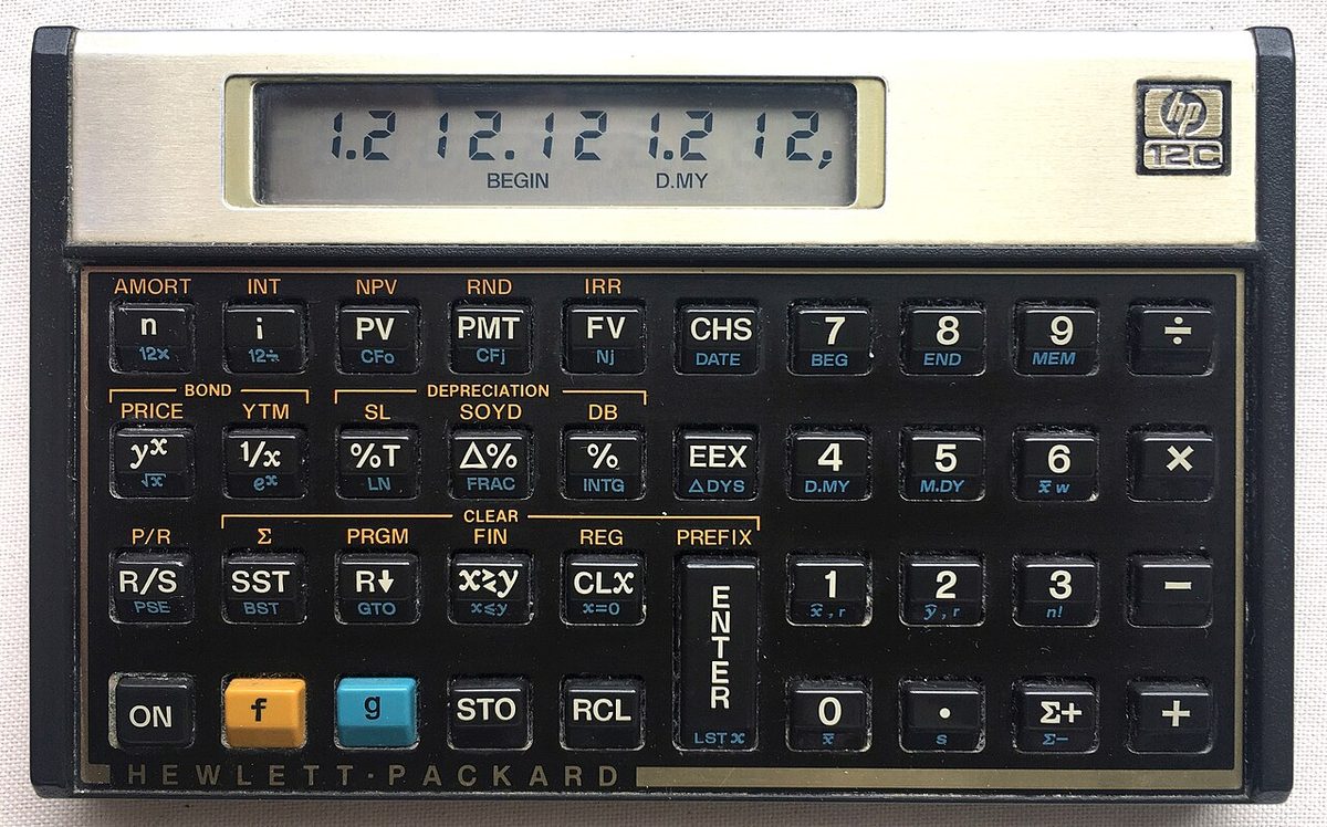 An HP-12C financial calculator made in 1988. Not the one in the story.